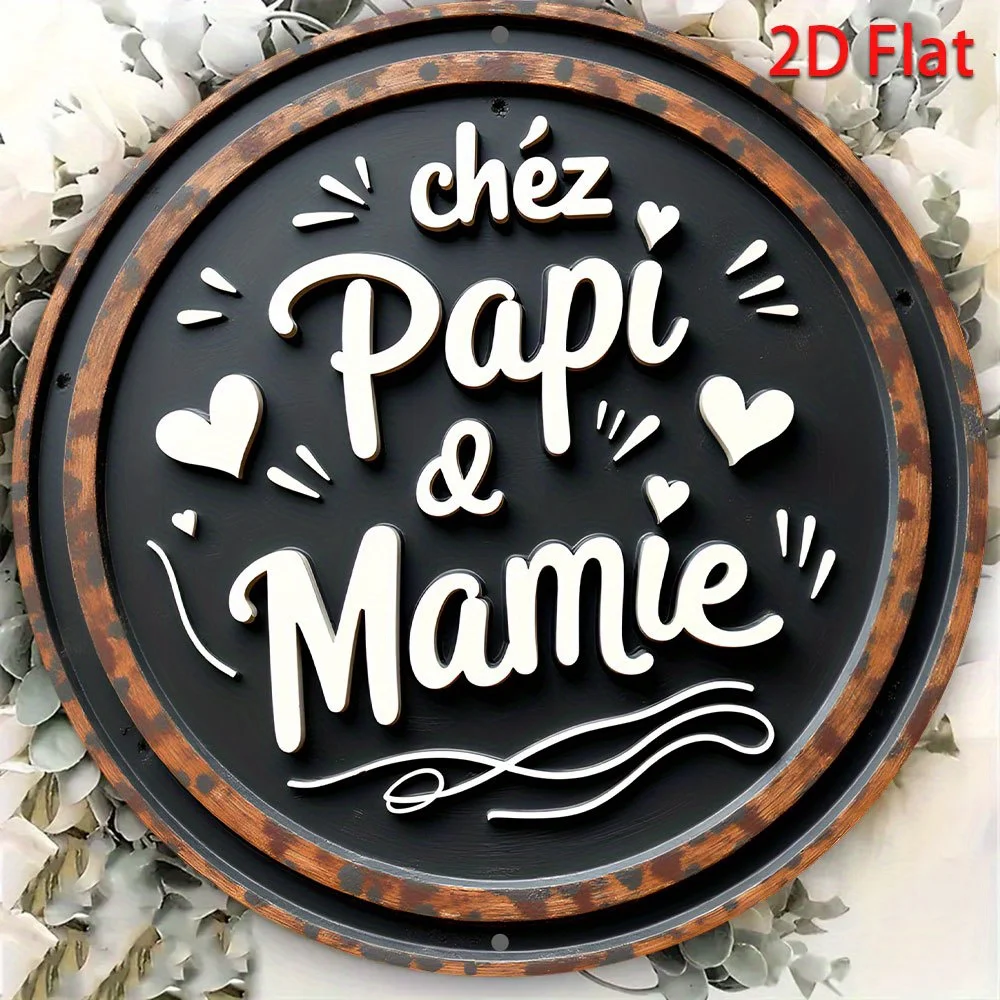 CIFBUY Elegant 2D Flat Aluminum Wall Art Waterproof Durable Metal Sign For Kitchen Garden Office Home Decor Papi Mami Wreath