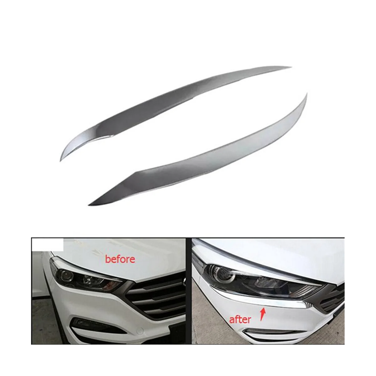 2Pcs Car Chrome Front Plated Headlight Cover Head Light Lamp Eyelid Eyebrow Trim for 2016 2017