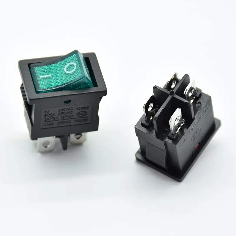 5PCS 21x15mm 6A 250V 125V Rocker power Switch With LED lights boat Red 4 pin 2 terminal Hole size 13*19mm KCD1-104