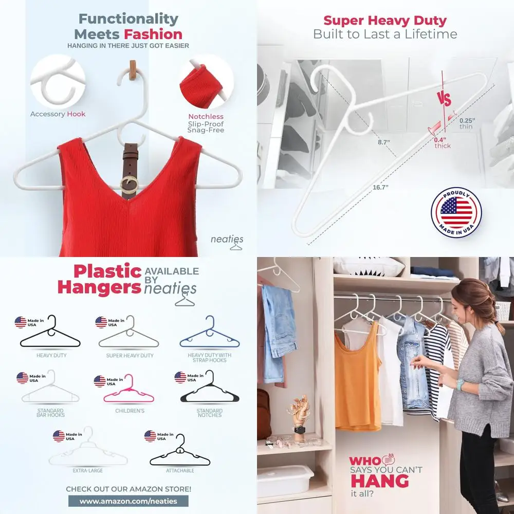

50-Pack Heavy Duty Plastic Hangers - 10lb Capacity, Suitable for Coats, Jeans, Adult Clothing - White & Blue