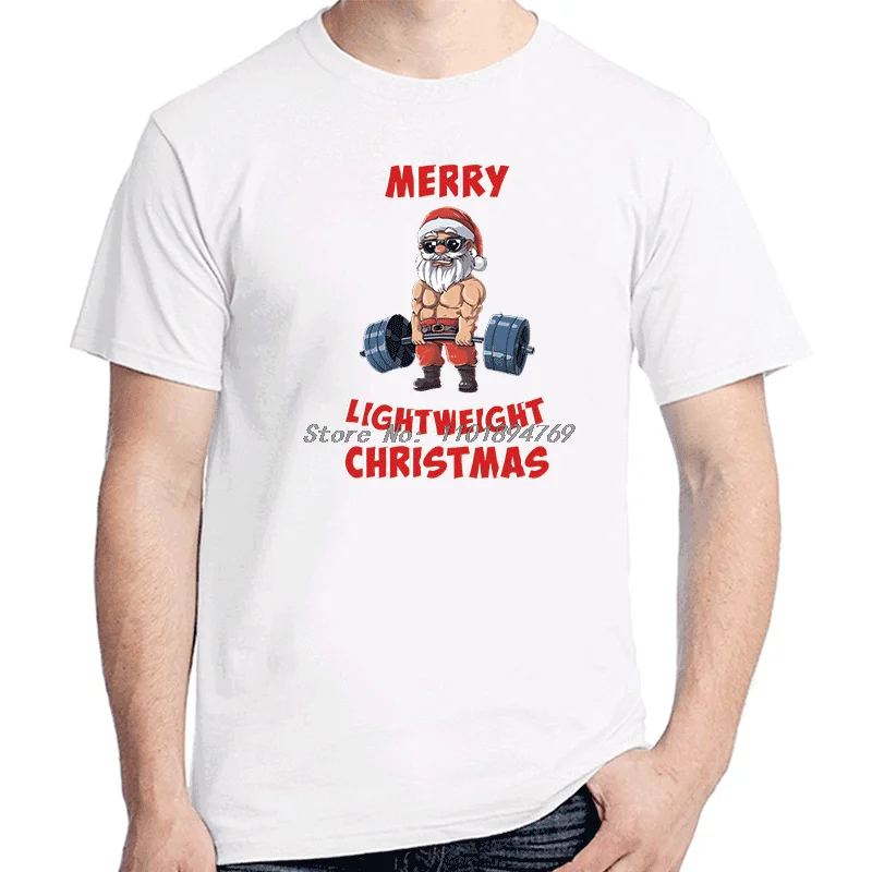 

Santa Weightlifting Christmas Gym Deadlift Funny Graphic T Shirts Cotton Summer New Shirts And T-Shirts Mens Print T Shirt