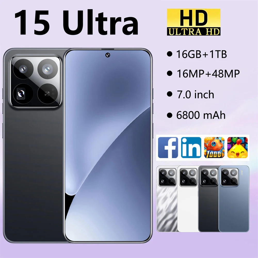 Nuovo 15 Ultra Originale Smartphone Da 7.0 Pollici 4G 5G Doppia Scheda 16GB + 1TB Cellulare 6800Mah Android 15 Versione Globale Cellulari Cellulari