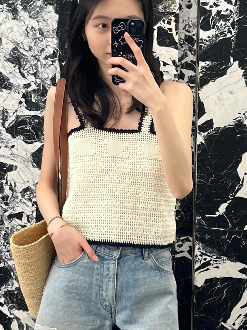 

LOTTIE Tailored Hollow out Knitted Slim Fit Vest Svel Arch Design Sweet Sle Cotton Summer New Arrival