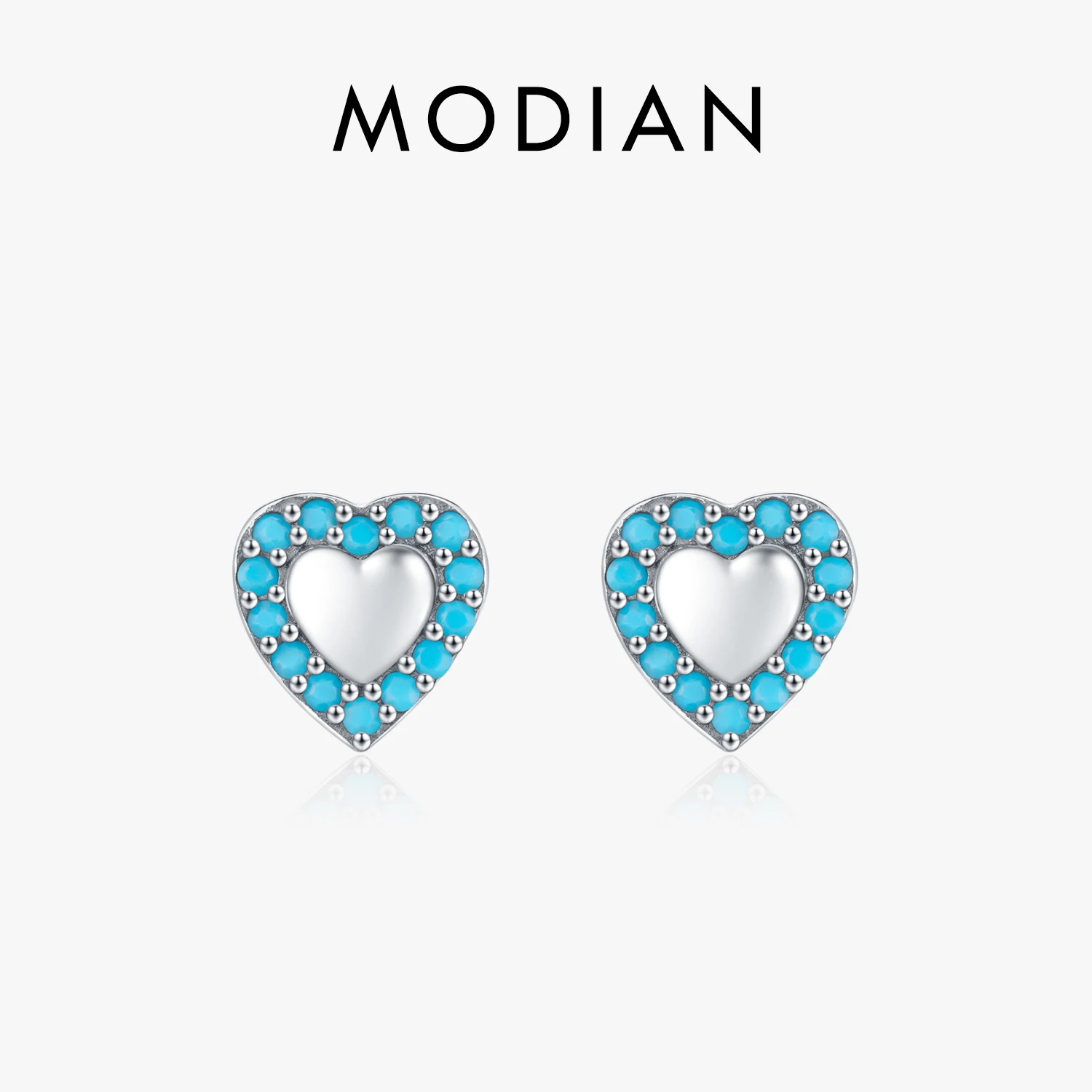 MODIAN 925 Sterling Silver Vintage Turquoise Stud Earrings Small Hearts Fine Jewelry For Women Gifts