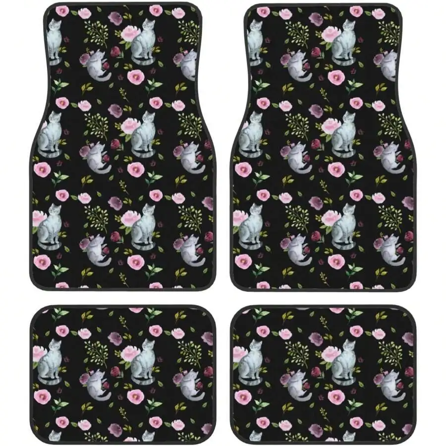

Car Mats Set Of 4 Happy Gray Kitty Cats Pattern Floor Mats For Cars Universal Front Rear Vehicle Rugs Auto Accessories