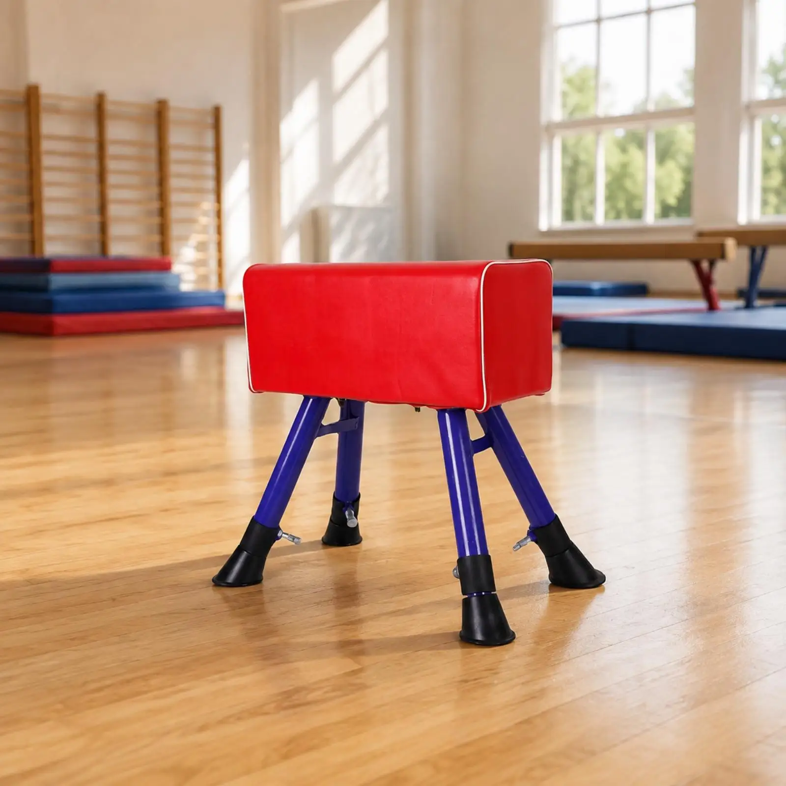 Height Adjustable Gymnastics Vaulting Horse with Fiberglass Base for School Training Facility and Playground