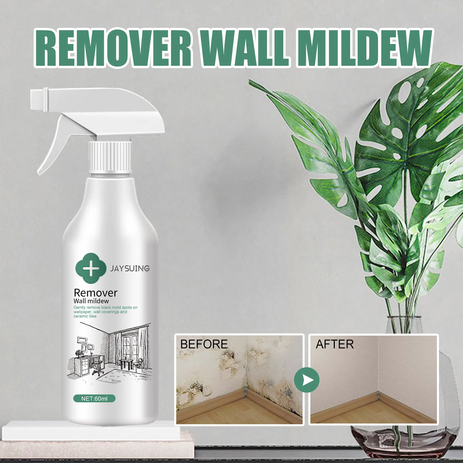 Mold Remover Spray Mildew Elimination Wall Mold Spot Prevention Bathroom Kitchen Cleaning Effective Mildew Removal Cleaner Spray