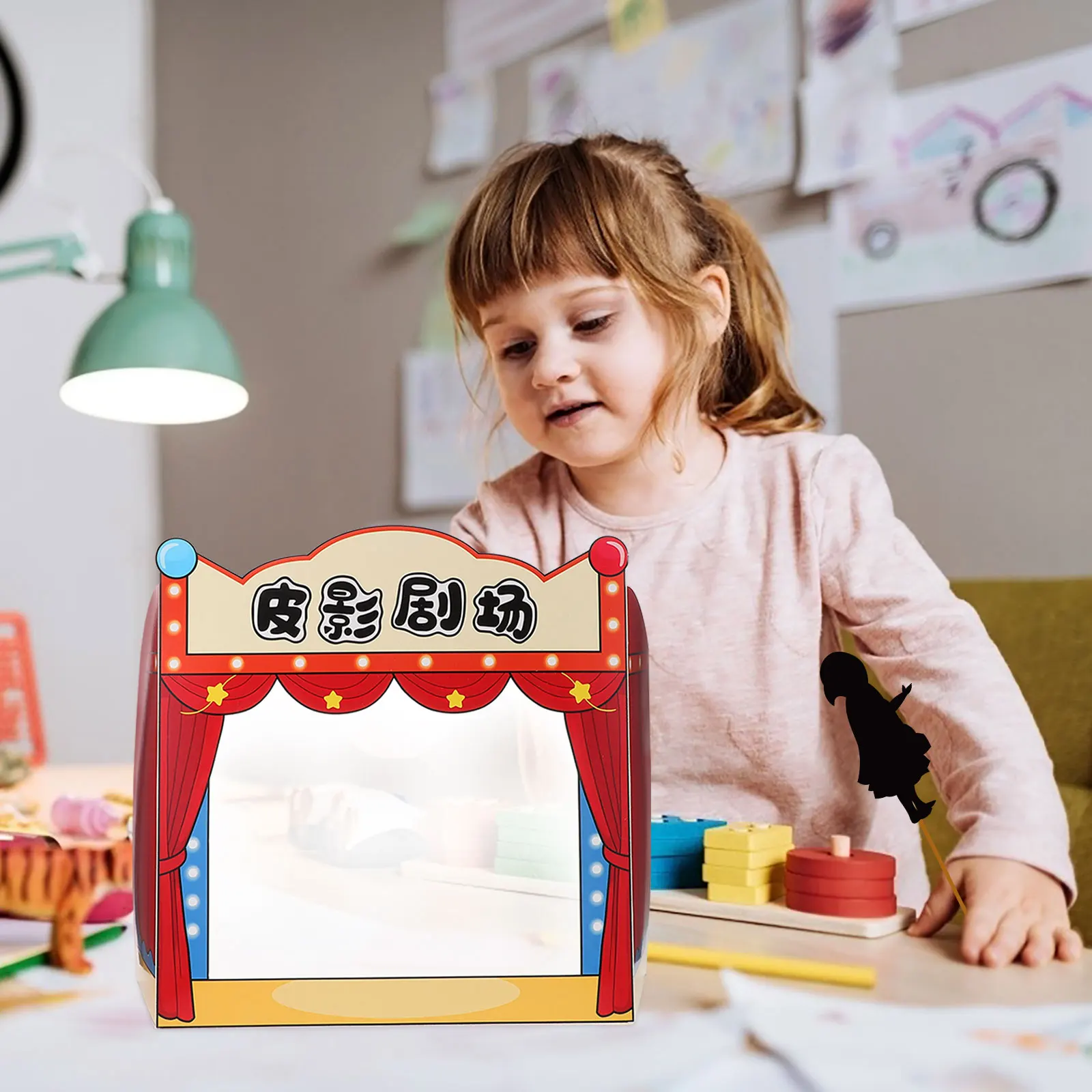 

Shadow Puppet Stage Kindergarten Finger Puppets Theater Teaching Toys Paper Family