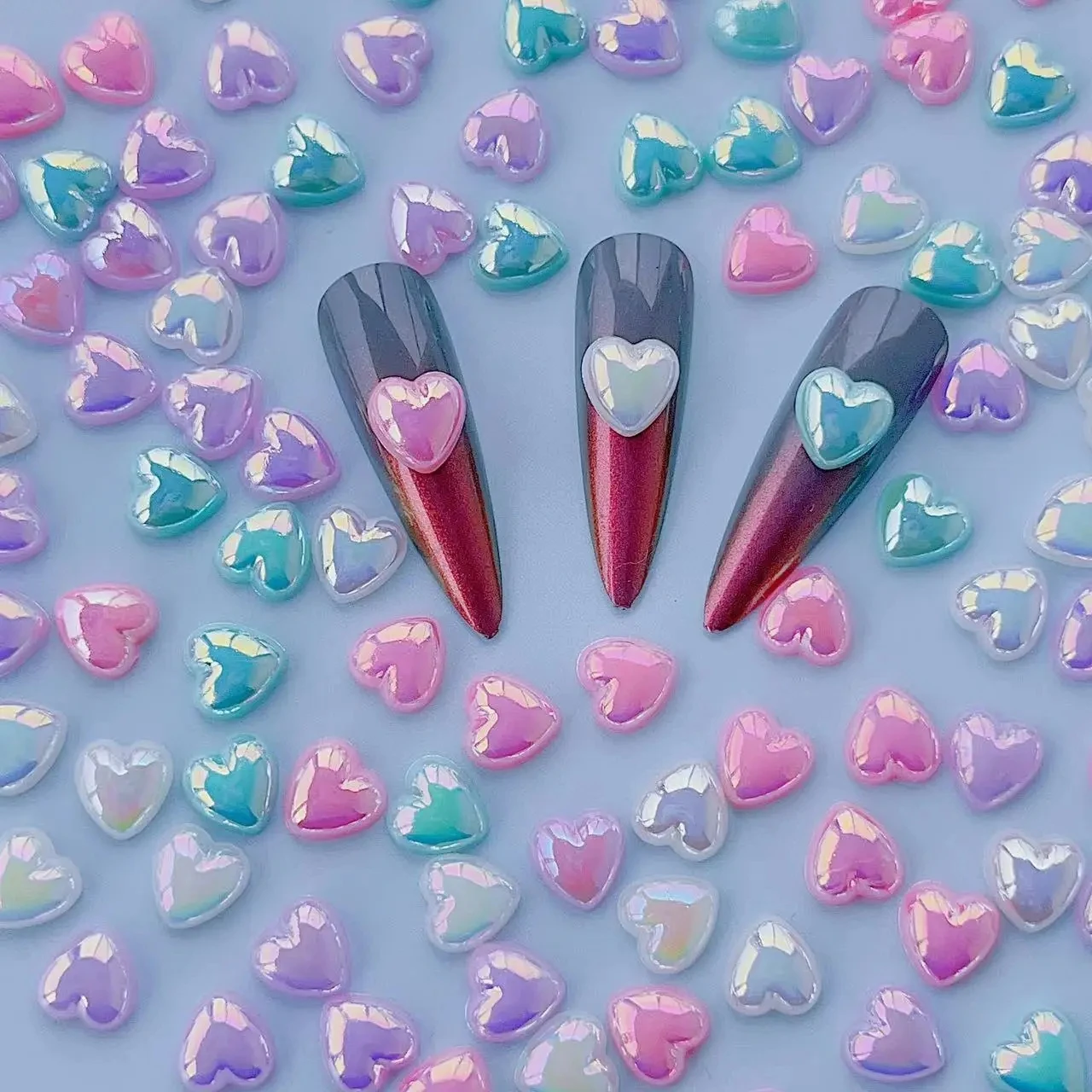 20PCS 3D Aurora Heart Nail Charms Jewelry Multi Color Resin Nail Art Decoration Supplies Parts Sparkly Love Manicure Accessories