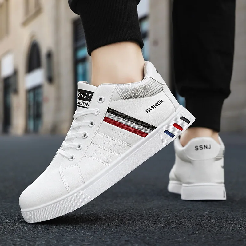 Brand Men Leather High-Top Skateboarding Shoes Men\'s Sneakers Non-Slip Sport Shoes Zapatillas Hombre Male Footwear Size 39-48