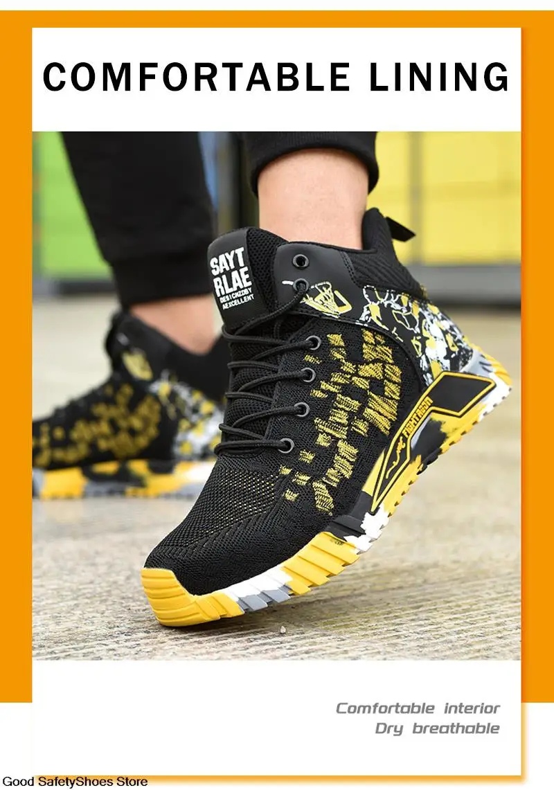 Arbeitssicherheitsstiefel für Männer, Arbeitsschuhe mit Stahlkappe, leichte, unzerstörbare Stiefel, durchtrittsichere Arbeitssneaker für Herren – Detail 12