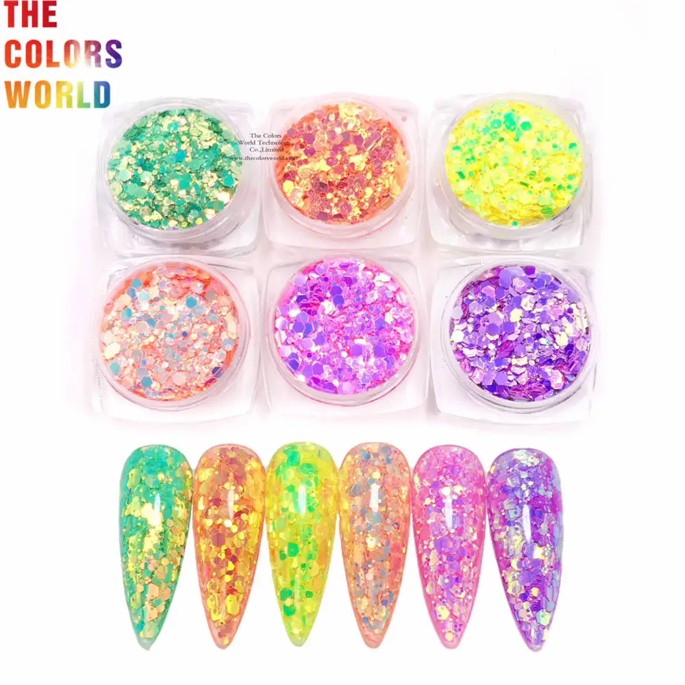 TCT-802 Mixed Hexagon Chunky Irediscent Nail Art Glitter Flocos Laser Sparkly Sequins Resina Fatias Nail Art Decoração Manicure