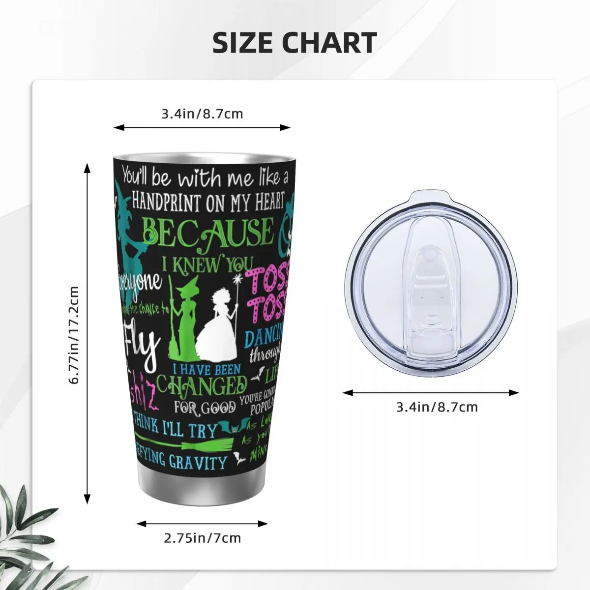 Halloween Wicked Musical Stainless Steel Tumbler Vacuum Insulated Mug Thermal Cold Bottle Straw With Lid 20oz