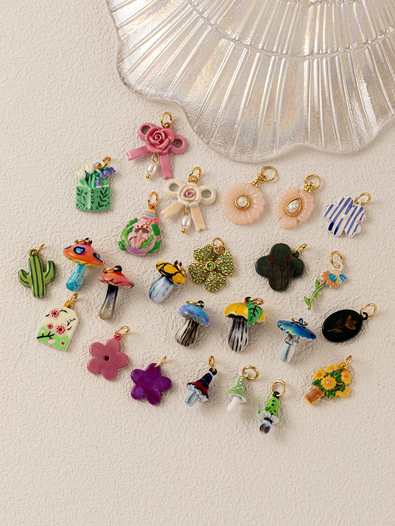 Süße und frische Blumen, rosa Blumen, Blätter, Kaktus, DIY-Anhänger, Charms, Schmuckherstellung – Detail 2