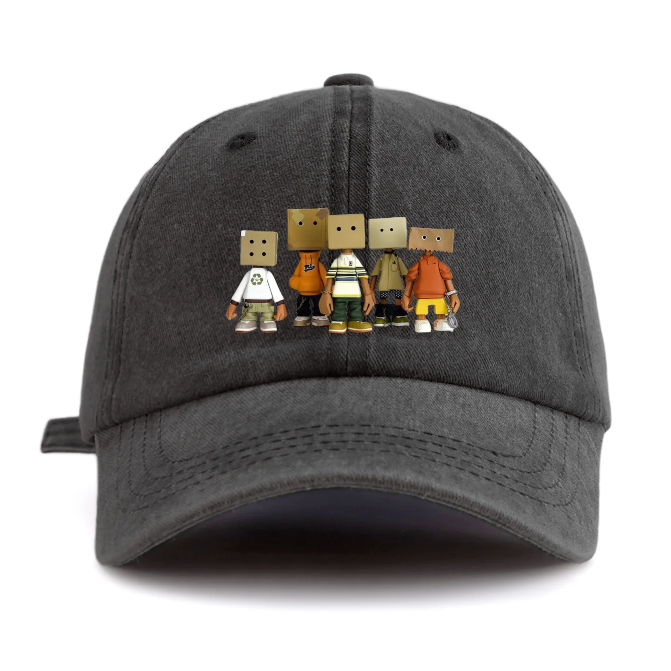 1pc BOXES Print Washed Baseball Cap for Adults,Minimalist Retro Style Casual Soft Adjustable Dad Hat,Perfect As Gift