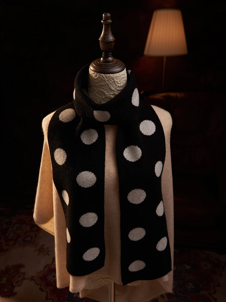 Women Cashmere Knitted Scarf Dots Pattern Jacquard Long Thick Neck Warmer Ring Collar Wool Accessories #141