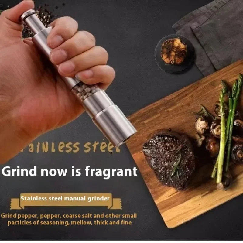 Moulin à sel et à poivre manuel, ensemble en acier inoxydable, conteneurs de broyeur à épices, Shakers réglables, mortier et pilon, nouveauté 2024