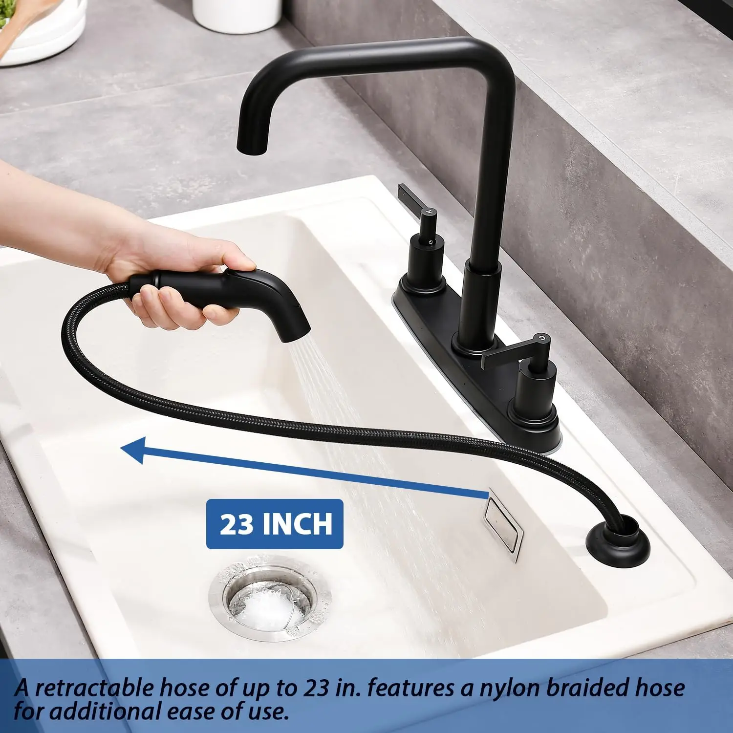 Black Kitchen Faucet with Sprayer, Matte Black 3/4 Hole Sink Faucet, Stainless Steel RV Laundry Kitchen Faucet KMF028B