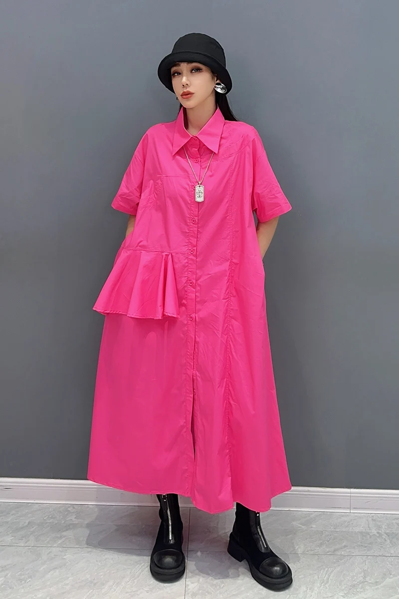 

SuperAen 2024 Summer New Women's Dresses Long Shirt Dresses Patch Solid Short Sleeve Loose Fashion Casual Dresses