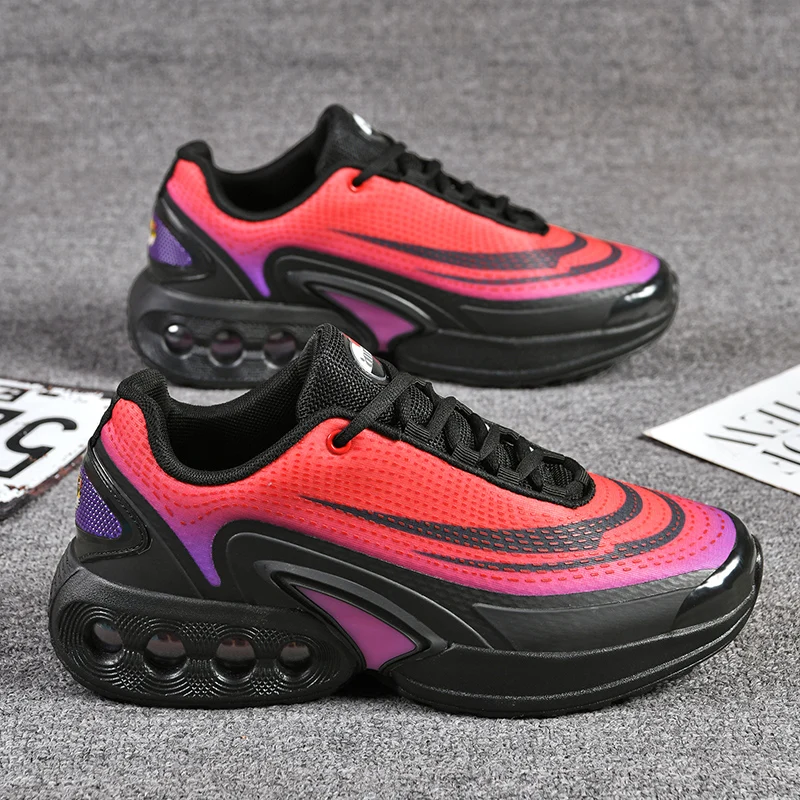 

Новые модные мужские красные кроссовки для бега с дышащей сеткой, ажурной подошвой, нескользящие, удобные для ходьбы