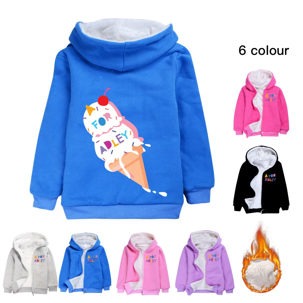 

New Winter fleece Jackets Kids Hooded Warm Jacket Zipper Windbreaker For Boys And Girls Cartoon A for Adley Long Sleeve Coat