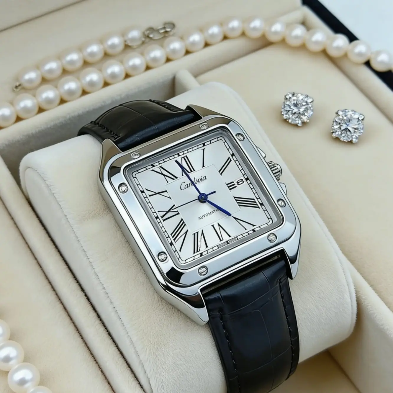 Elegant Women's Square Quartz Watch with Alloy Case, Black Leather Strap, Roman Numeral Dial, Date Window, Waterproof Business Wristwatch, Classic Dress Watch, Fashionable Women's Watch for Office and Casual Occasions