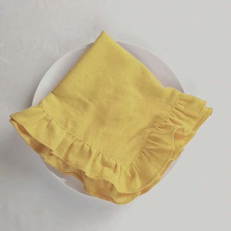 Solid Color Ruffled Placemat Cotton Decorative Heat-Insulating Placemat Simple Table Napkin Cloth Photography Background Props