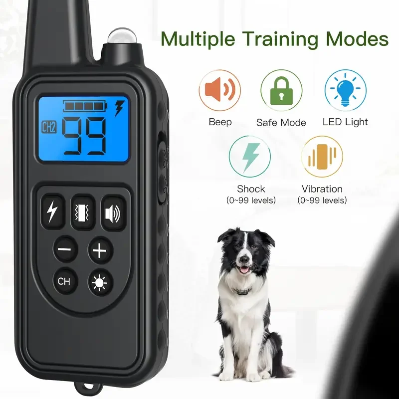 Electric Dog Training Collar Multi-mode Remote Control Training Collar For Pet Rechargeable Dog Bark Control Stop Shock Collar