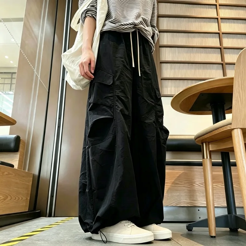 Pants Casual Vintage Solid Color Wide Leg Trousers Women Autumn Winter Drawstring Waist Daily Outdoor Cargo Pants Loungewear