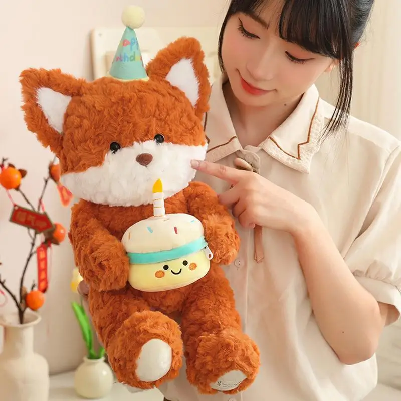 Bear Plush Toy Animals Fox Stuffed Pillow Plushies Hugging Animals Toy Decorative Comfortable Touch For Living Room Bedroom