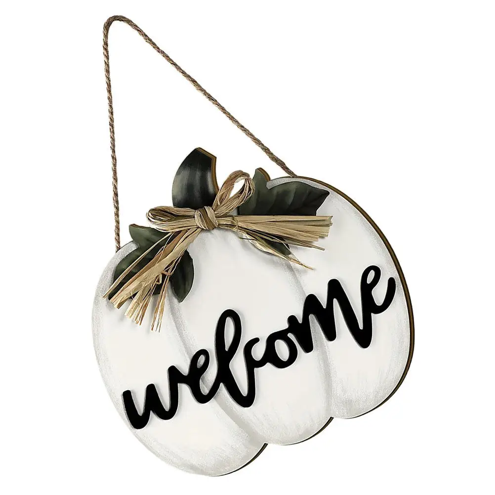 Thanksgiving Wooden Pumpkin Welcome Sign Hanging Wall Door Decor for Porch Window Garden Fence Bedroom Family Room Party Fall