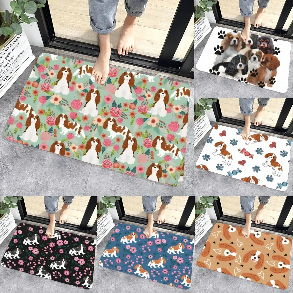 B-Cavalier King Charles Spaniel Floor Mat Graphic Printed Flannel Doormats for Bathroom Kitchen Entrance Carpet Home Decor