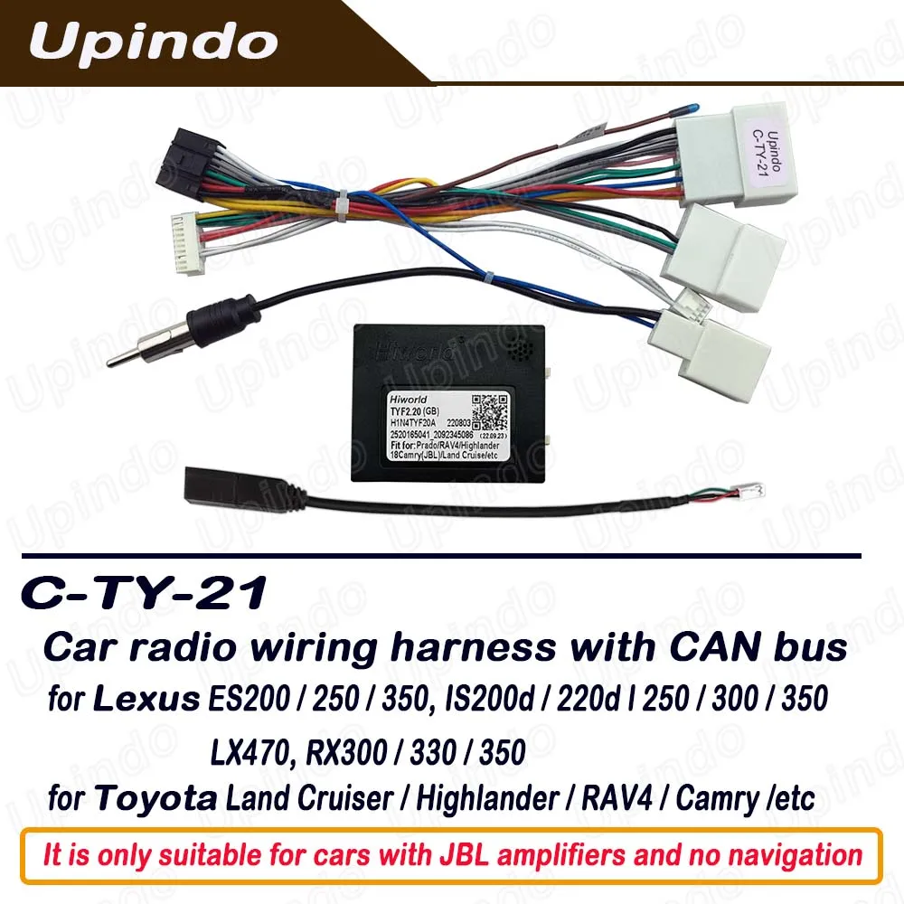 Car Radio Cable Connector Wiring Harness with CANBus for Toyota Land Cruiser RAV4 Highlander Camry Lexus JBL Audio Amplifier