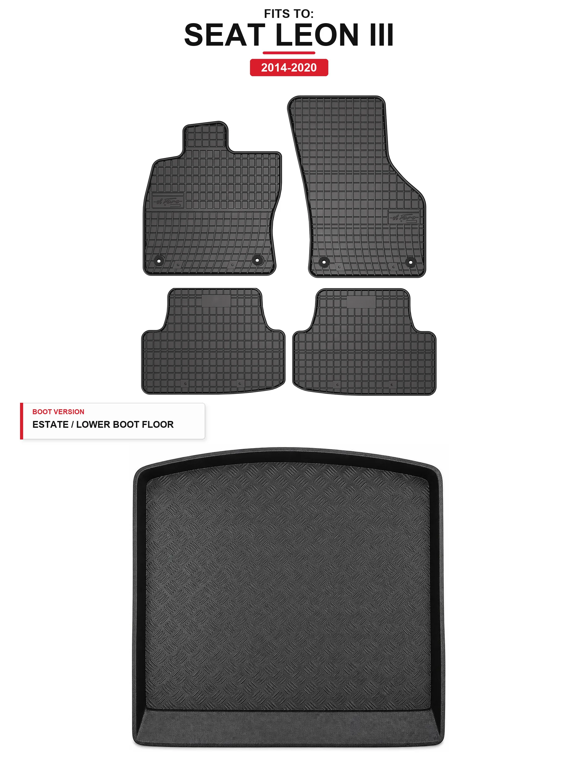 Rubbermatten Solidpro + kofferbakmat voor: Seat Leon III 2014-2020 5 El.