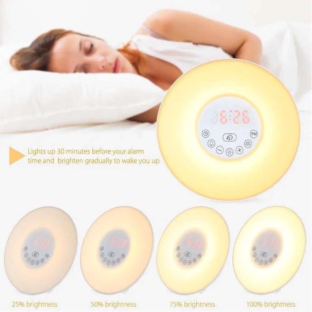 Useful Smart Alarm Clock Lightweight Alarm Clock Multifunctional LED Sunrise Night Light Clock  Nature Sounds