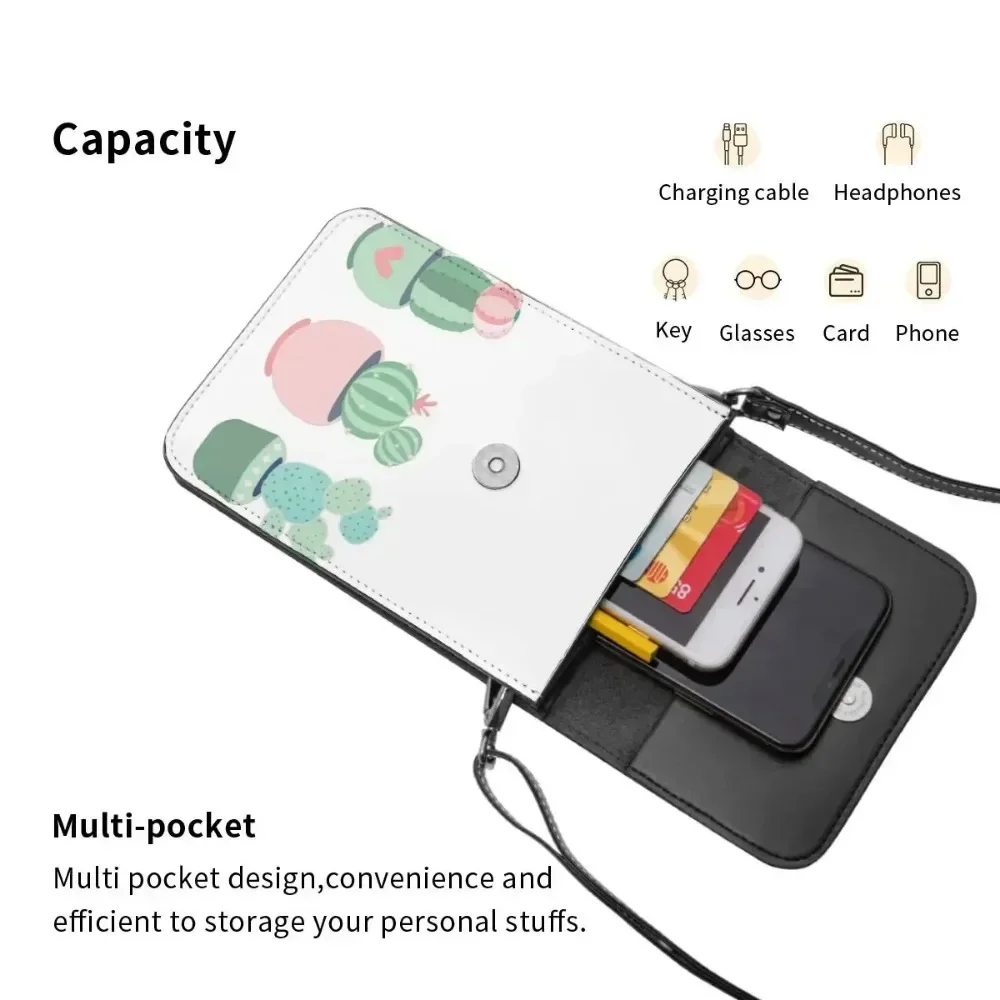 Cactus Shoulder Bag Student Gifts Mobile Phone Bag Funny Leather Work Bags