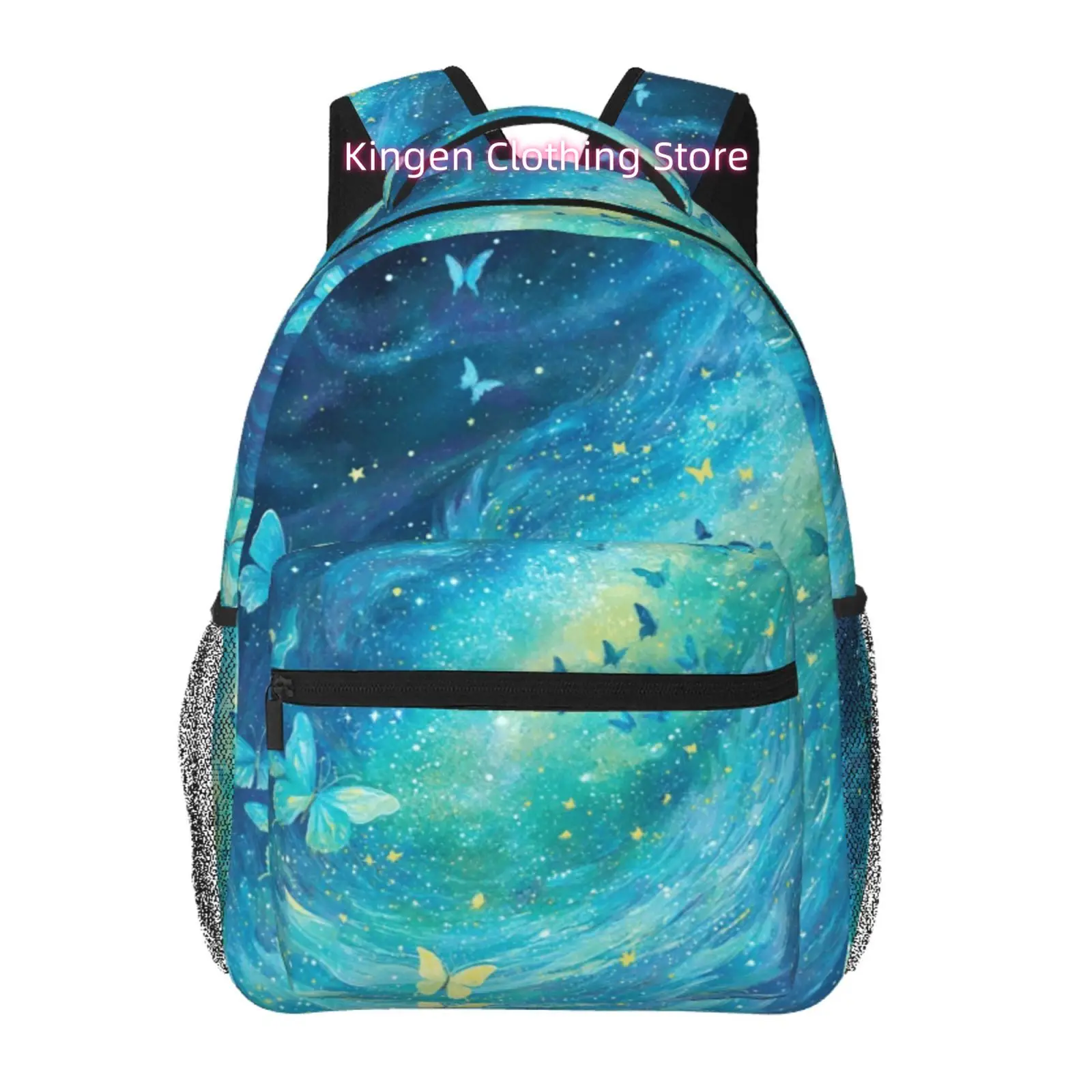 Starry Night with Butterflies Print Backpack, Oxford Cloth Adjustable Strap Casual Daypack, for Daily Commute, Weekend Trips And