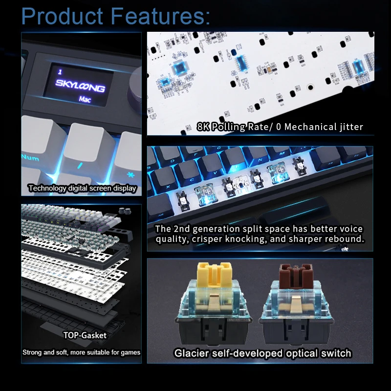 SKYLOONG Optical Switches Keyboard 8k Polling Rate USB-C Wired RGB Backlit GK75/GK87/GK980/GK104 Low Latency Gaming Keyboard