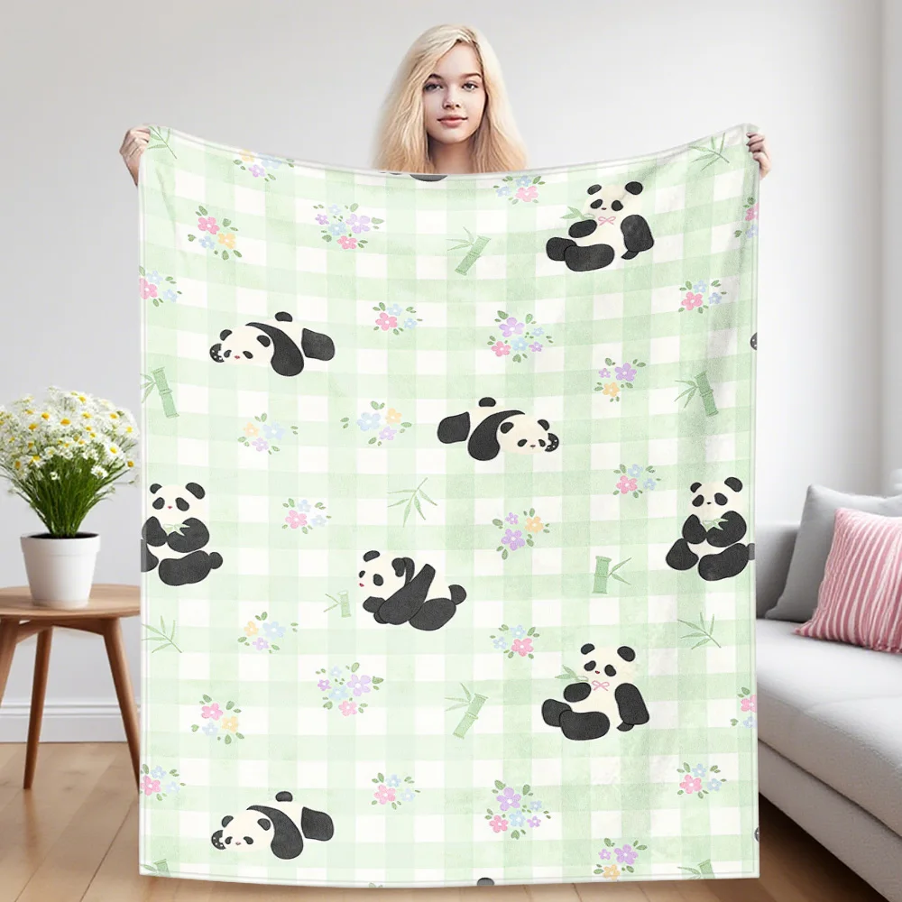 Green Panda Nap Blanket,Flannel Blanket,Suitable For Sofas,Beds,Cars,Rooms,Offices,Camping,Exquisite Gift Blankets