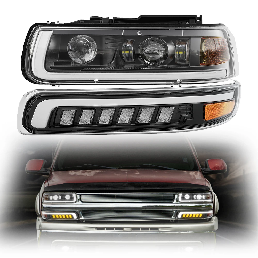 

Fit for 1999-2002 Chevy Silverado 1500 2500 3500 & 00-06 Suburban Tahoe LED Headlight Assembly Turn Signal Lamp