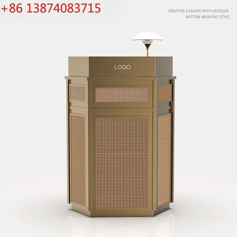Welcome desk Reception desk, simple modern restaurant checkout page Hexagonal rattan stainless steel checkout page customization