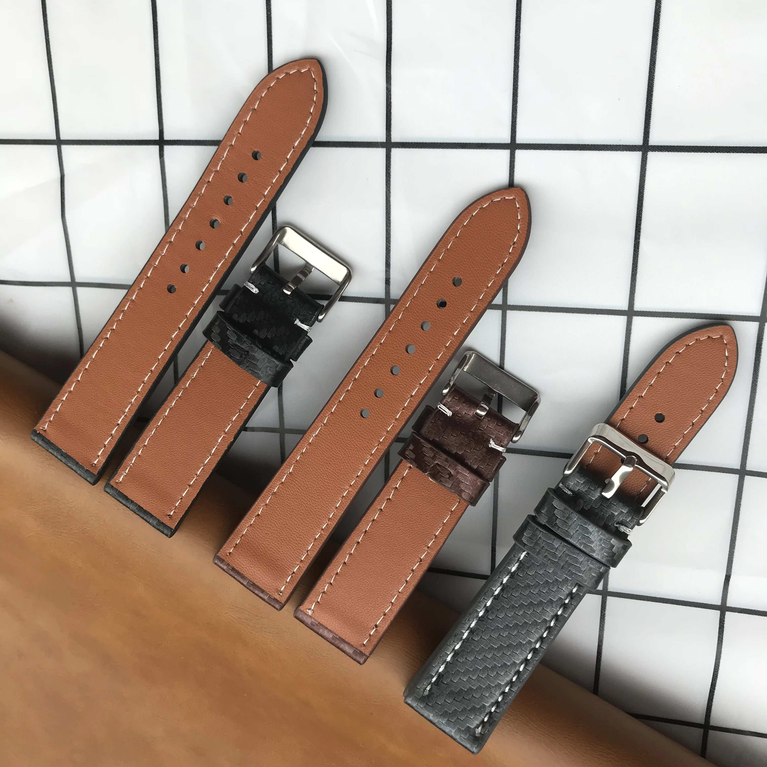 Ultra-suede Leather Watchband with Carbon Fiber Pattern Suitable for Mechanical And Smartwatches Waterproof Sweat-resistant Soft