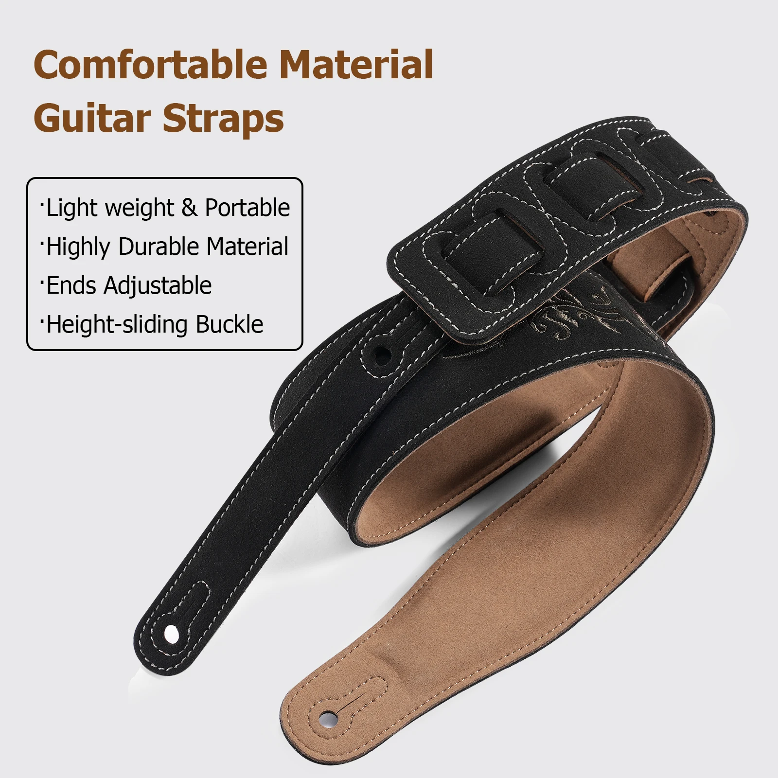 LEKATO LGS-10 Suede Guitar Strap with Wide Soft Bass Straps for Electric Acoustic Length from Pick Holder