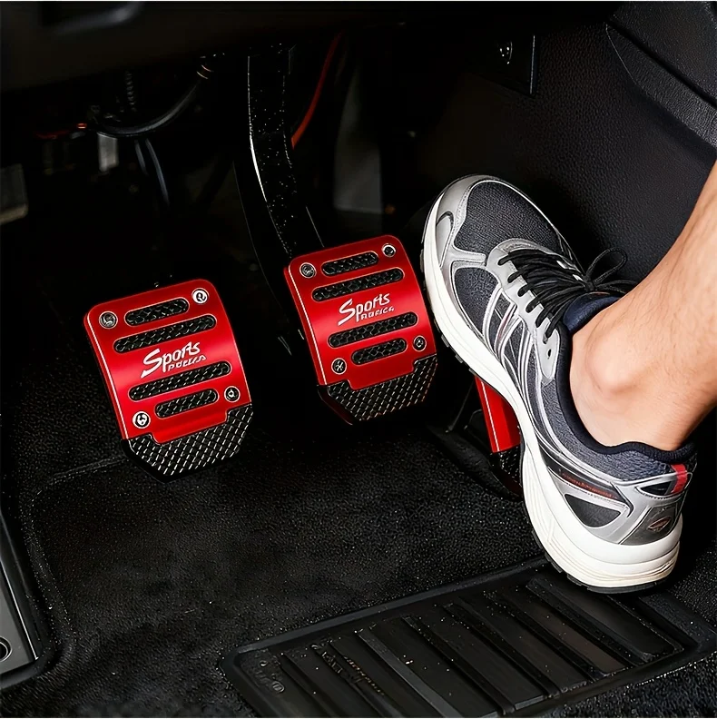 Universelles Aluminium-Pedalabdeckungs-Set für Autos, Rutschfest, für Automatik- und Schaltgetriebe, Brems-, Gas- und Beschleunigungspedale, Innenraum-Zubehör – Detail 4
