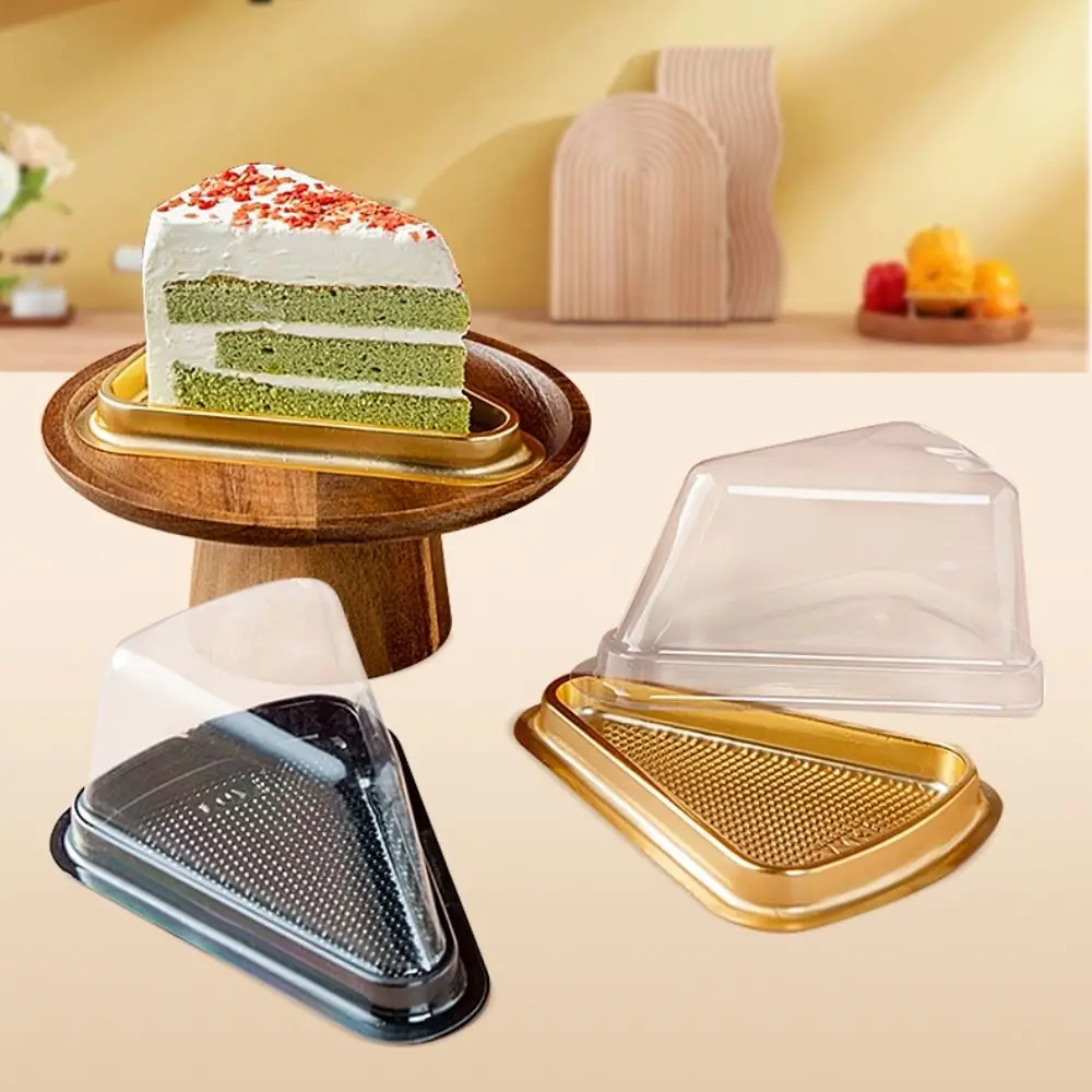 50Pcs Plastic Cake Slice Boxes Disposable Triangular Cheesecakes Box 6/8 In Clear Lid Dessert Containers Bakery