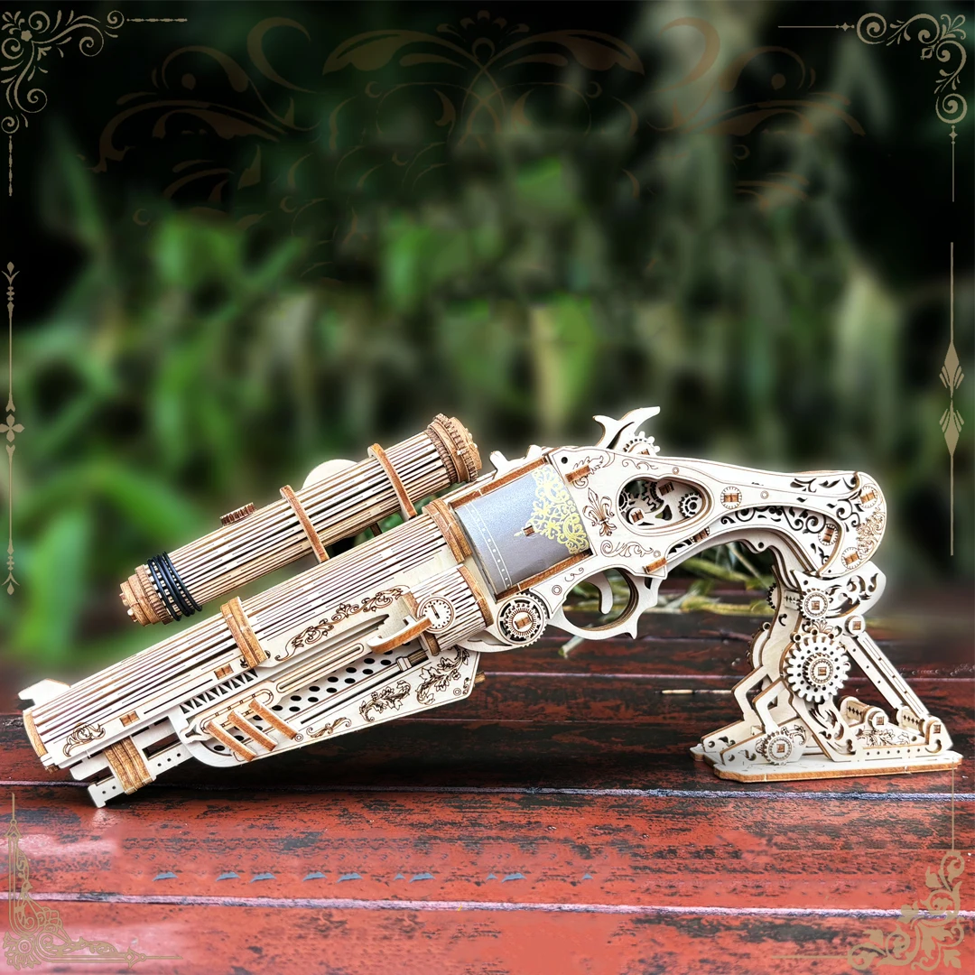 DIY Handgun Model 3D Puzzle Wooden Miniature Building Kit Punk Hitter Mechanical Gear Jigsaw Puzzle for Children Birthday Gifts