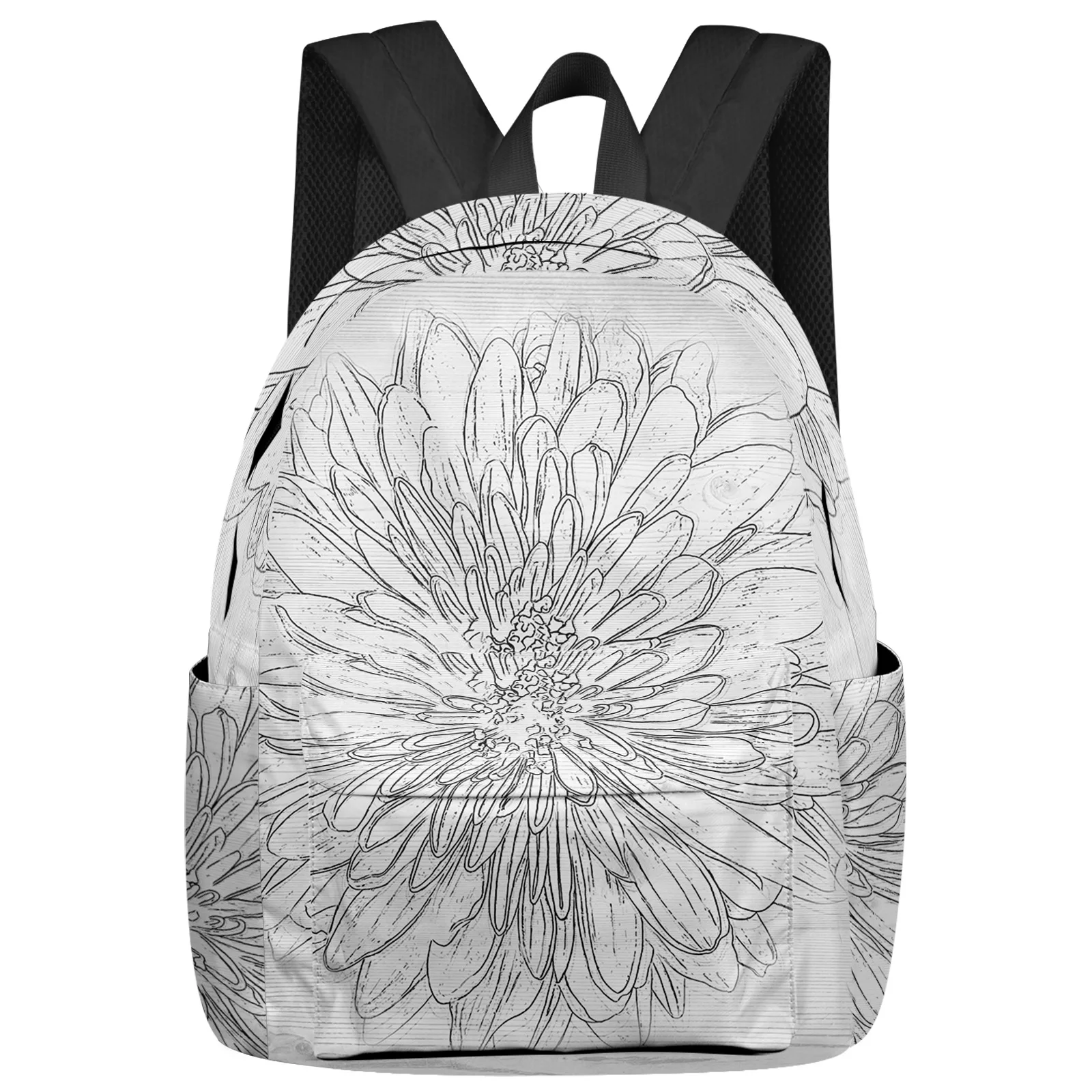 Dahlia Flower Black And White Line Student School Bags Laptop Custom Backpack For Men Women Female Travel Mochila