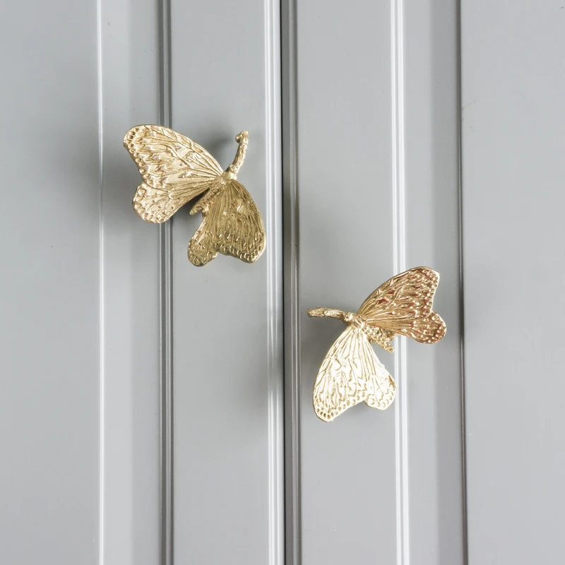 Retro Vlinder/Dragonfly/Orchidee Messing Handvat Garderobe Lade Gold Kast Trekt Koperen Handgrepen Voor Furnitur Kast Handvatten