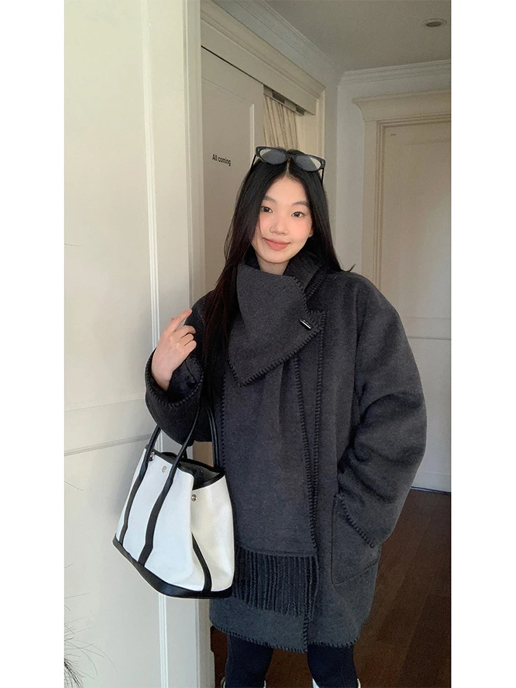 Roter Celebri Wollmantel für Damen, Modell 2025, Neuer Winter Cote De Nieve Mittellanger Schwarzer Wollmantel für Frauen