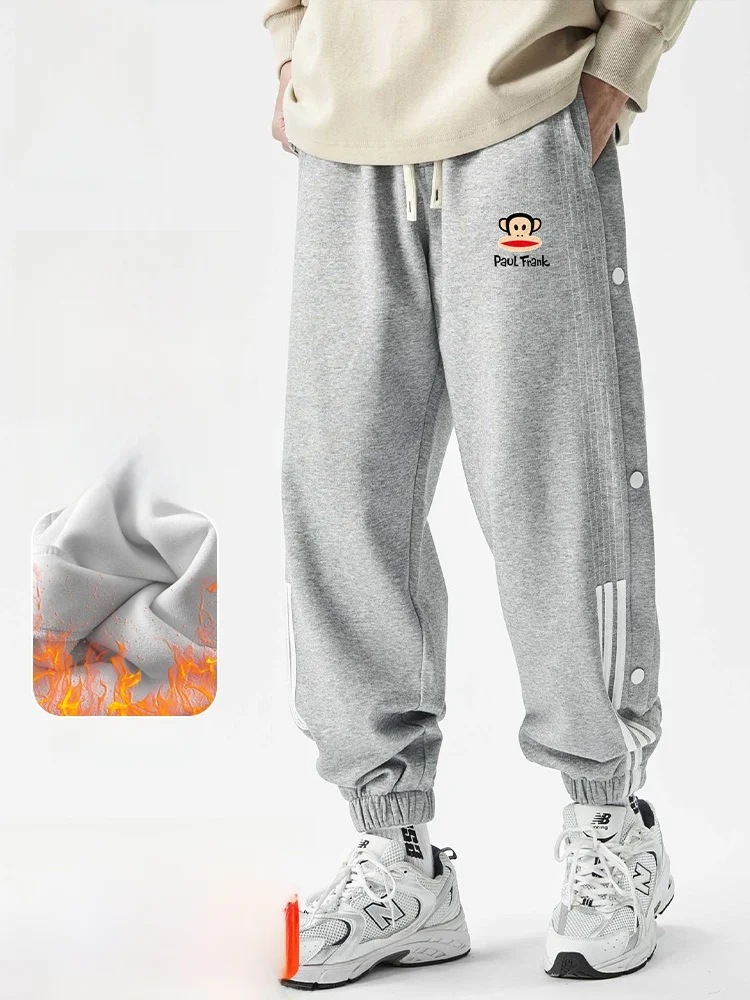 

Мужские повседневные брюки свободного кроя с флисовой подкладкой и манжетами, осенне-зимние, из смесового полиэстера и хлопка, длинные